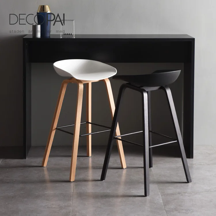 plastic PP seat wood legs modern design famous bar stool barstool for cafe restaurant nordic stool