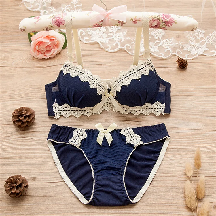 High Quality Breathable Japanese Girl Teen Panty and Bra Set Teenagers Women Cotton Push up Lace Bra Cute Bra & Brief Sets