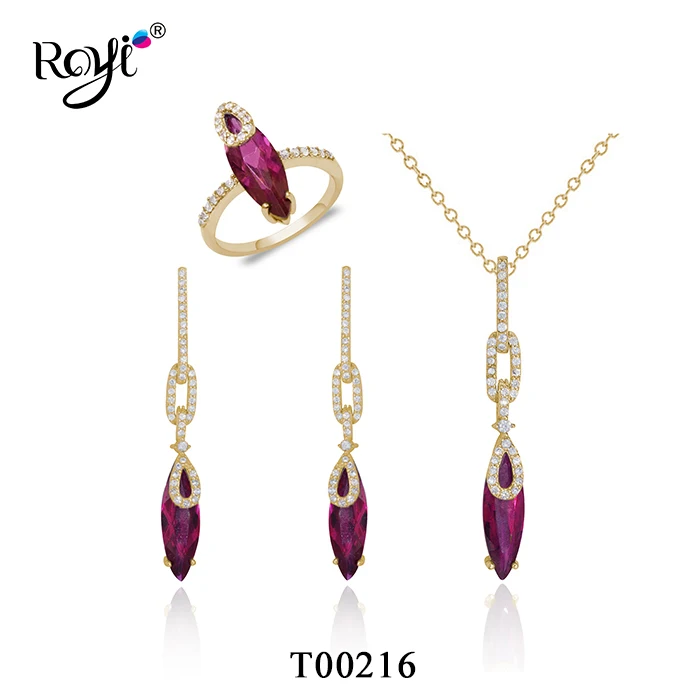 
Wholesale Beautiful Elegant Jewelry Designs 925 Sterling Silver Big Ruby Cz Stone Jewelry Sets 