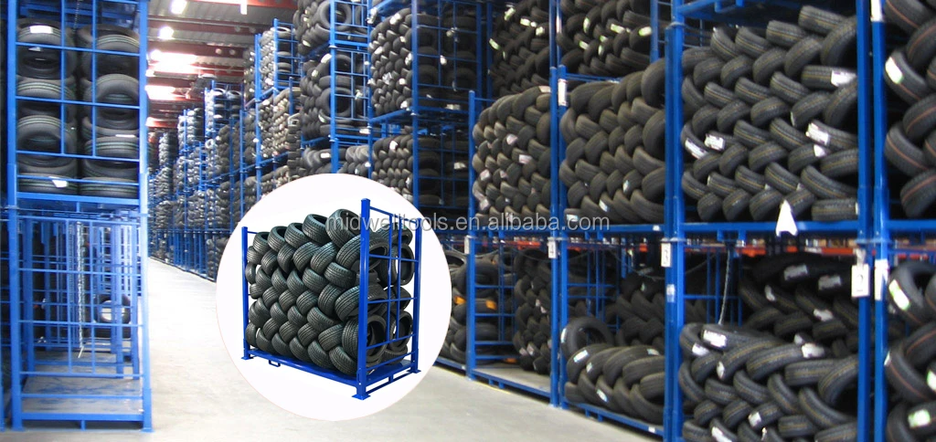 Hot sale Warehouse Storage Heavy Duty Portable Demountable Metal Stacking Pallet Foldable Car Steel Tire Racks