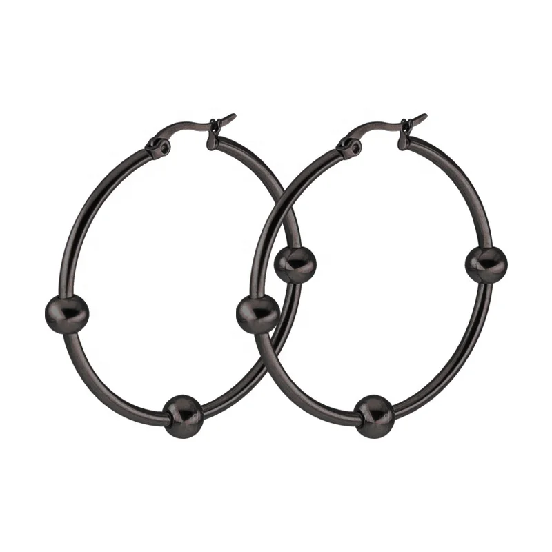 316L Stainless Steel fashion  Round big Ball Beads Hoop Earrings Mixed Colors handmade jewelry set