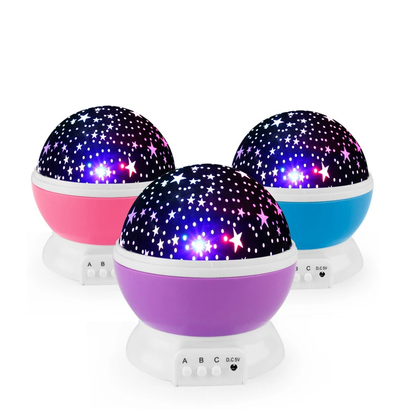 Baby Night Light Moon Star Projector 360 Degree Rotation - 4 LED Bulbs 9 Light Color Changing With USB Cable