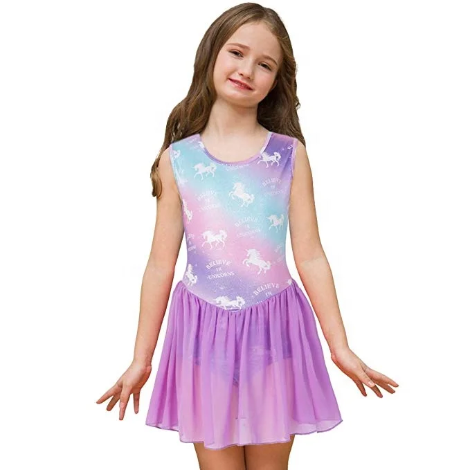 Gymnastics Wrap Skirted Leotards for Girls Kids Sparkle Rainbow Unicorn Gymnastic Skirt Dance Ballet Dress