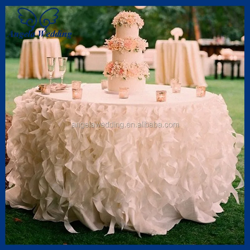 CL010A Cheap Hot sale elegant polyester blush pink curly willow fancy wedding frilly table cloths