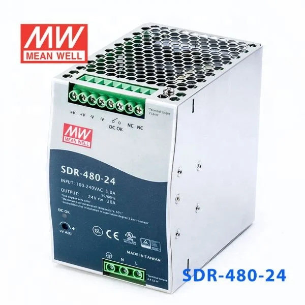 SDR-480 series 480W 24V/48V AC-DC PSU DIN RAIL SMPS PFC high efficiency ORIGINAL MEAN WELL SWITCHING POWER SUPPLY
