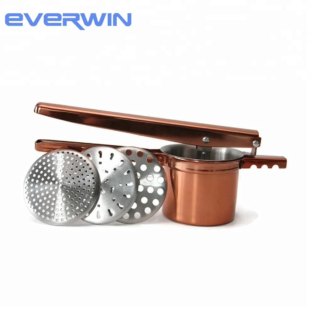 Kitchen Tools Copper Stainless Steel Potato Ricer with 3 Replaceable Discs