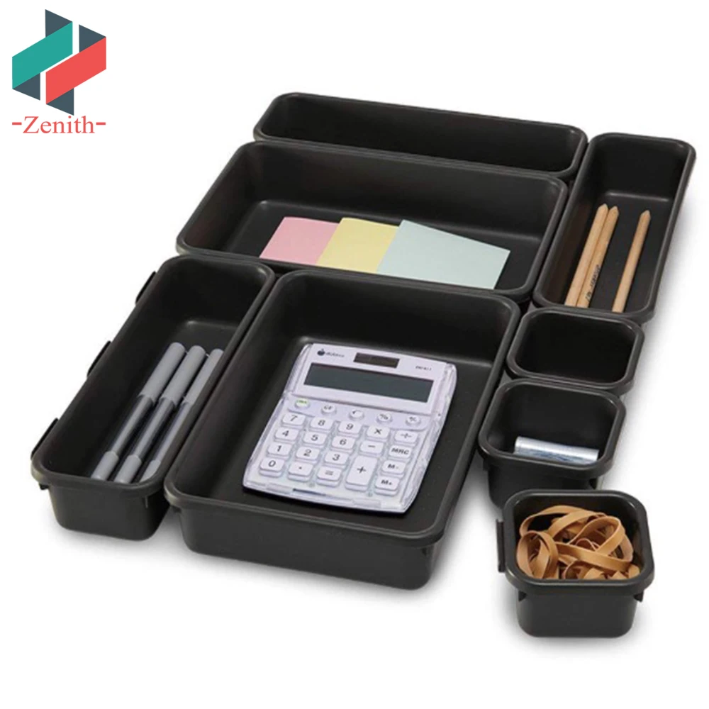 
ZNF00073 Plastic 8 Pcs Drawer Organizer Dividers for Bathroom Cosmetic Makeup and Kitchen Silverware Cutlery Utensil Tool Box 
