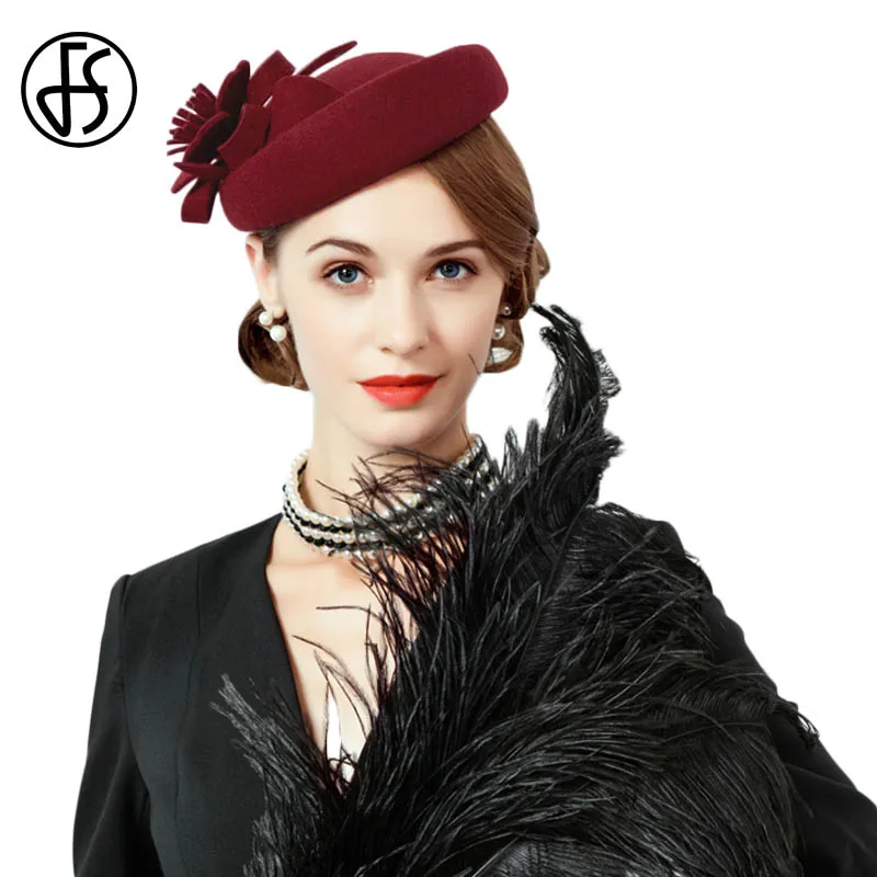 Navy Red Black Woman Formal Cocktail Church Fedoras Wool Felt Bridal Races Wedding Floral Fascinators Hats For Ladies Wholesale