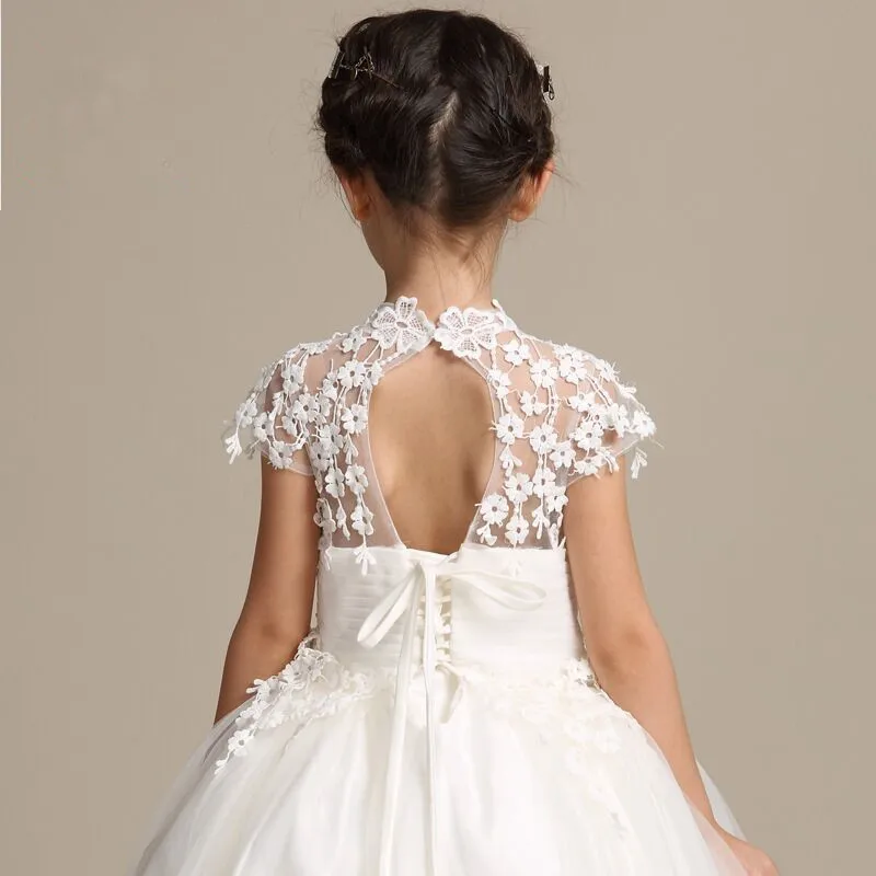 Princess party white dresses kids formal kid girl full dresses breathable Lace puffy embroidered dress for girls 12 years old