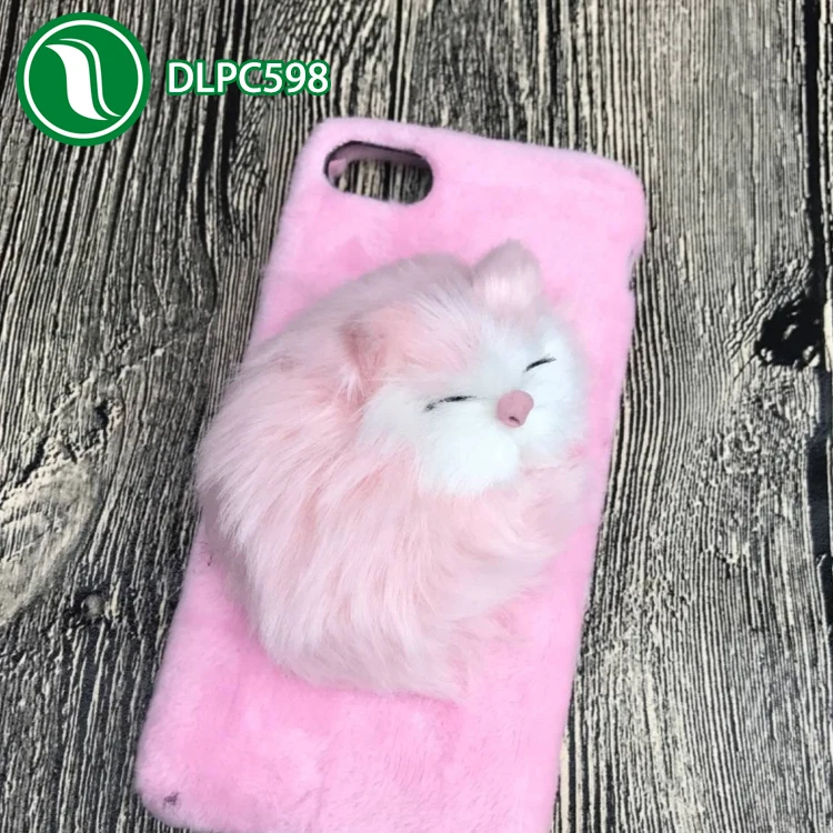 for iphone case cat 3D fur sleeping cat case 3d plush toy cat case for iPhone 8