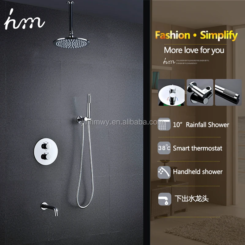 Conceal LED Shower Set With 10 inches Brass Shower Head + Hand Sprayer + Thermostatic Mixer Tap