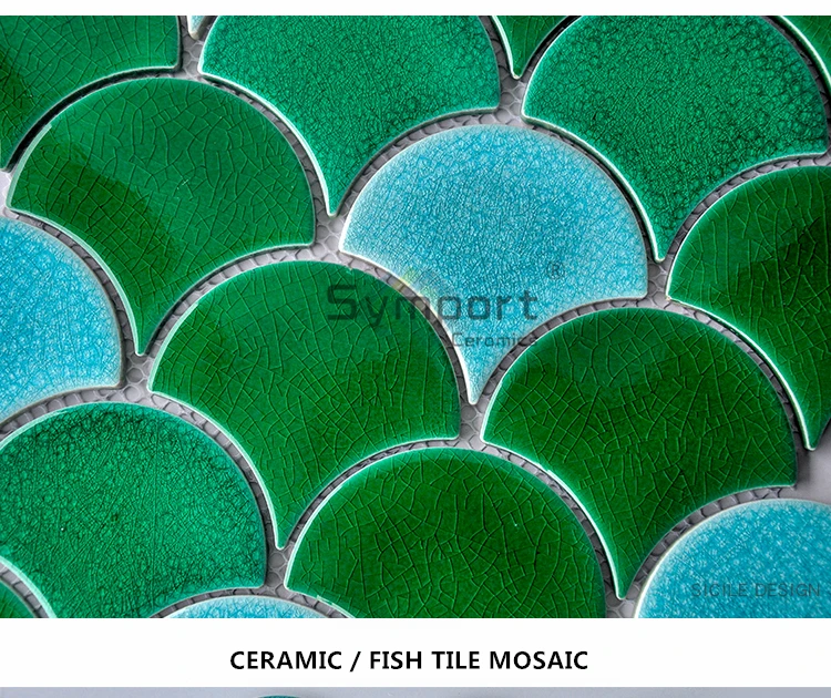 Blue Color Fish Scale Mosaic Ogee Drop Ceramic Fan Tile