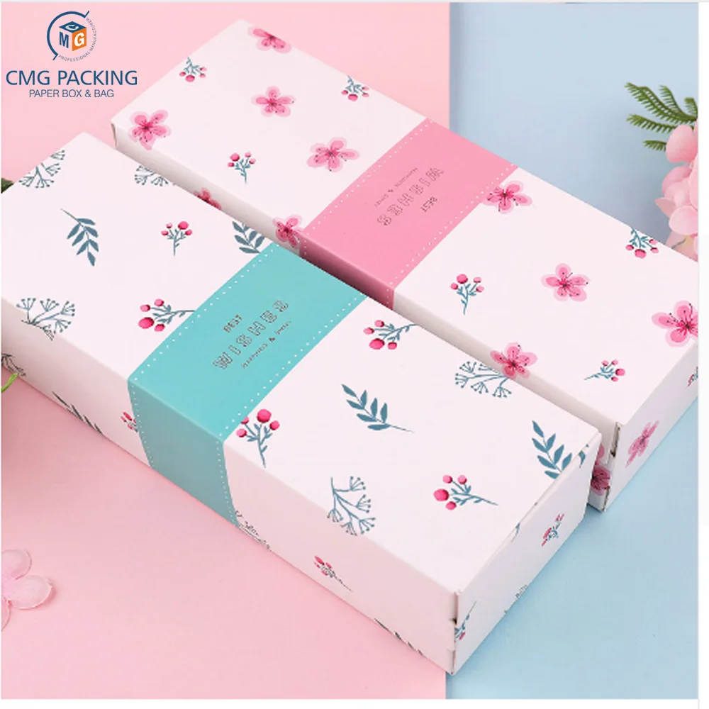 Custom exquisite flower Long Gift  Packaging paper box for Sweets Cookie Box Wedding Cake Box Candy packaging