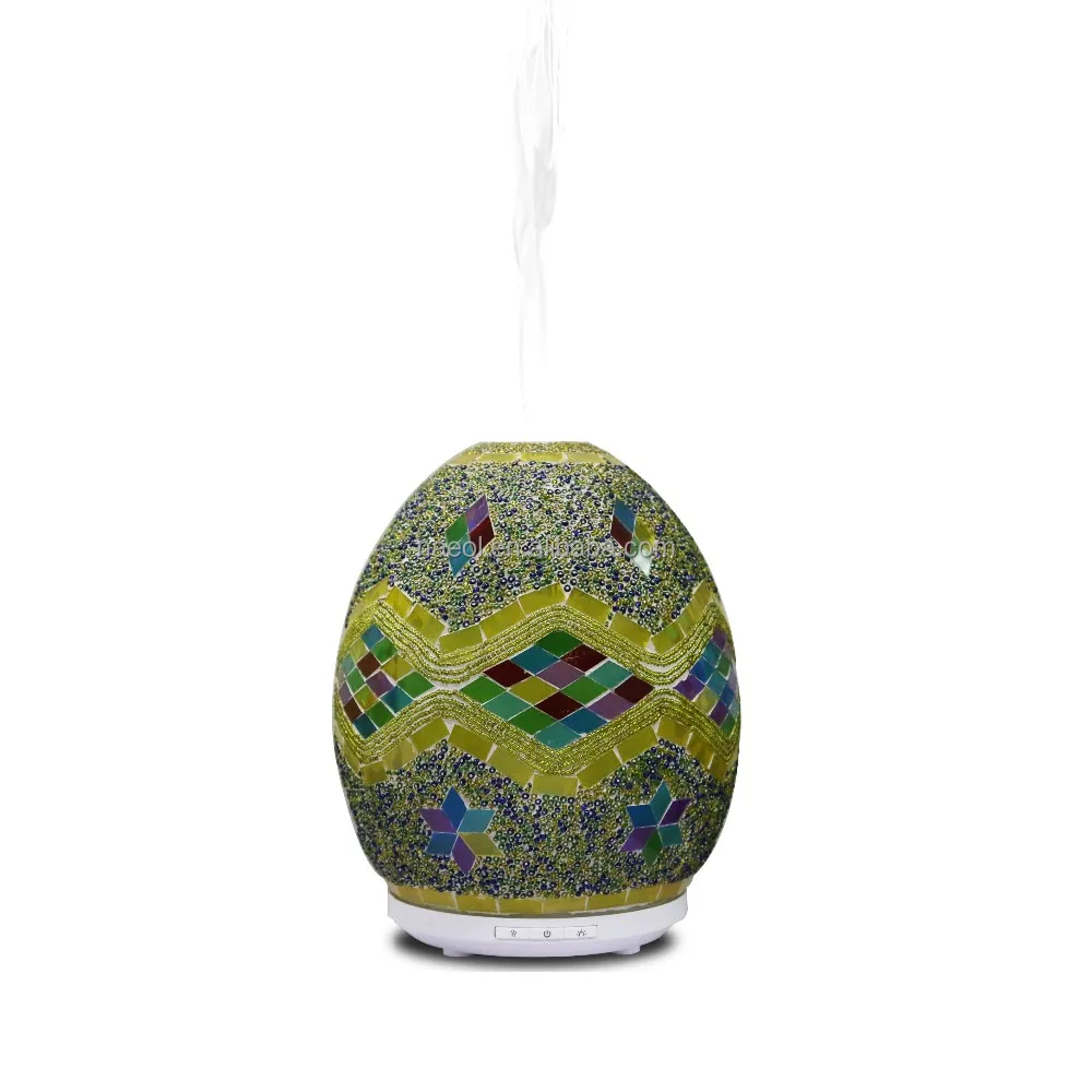 
China factory 250ml mosaic multicoloured new ideas manual glass essential oil aroma diffuser festival gifts LED light egg shape 