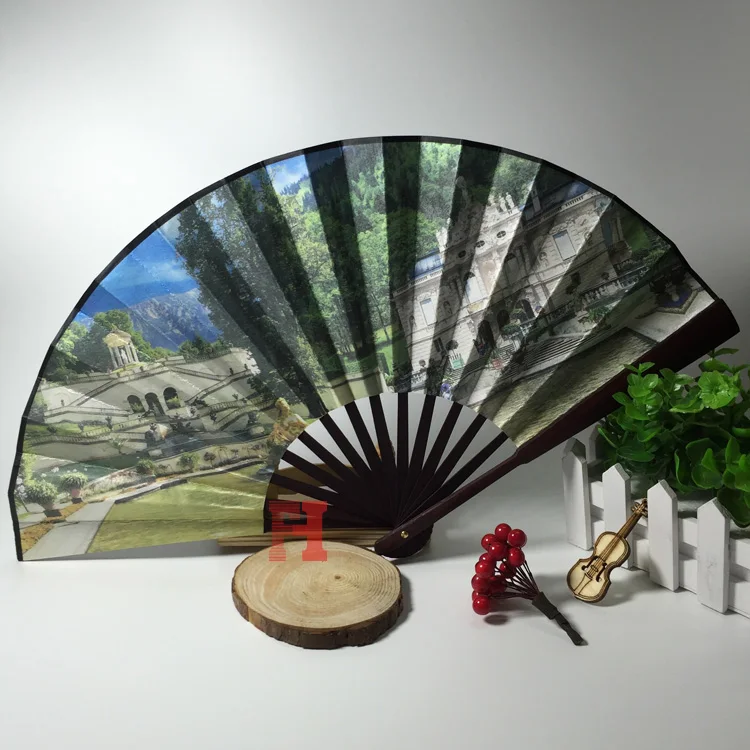 Folk Art Natural Folding Wood Paper Bamboo Fan