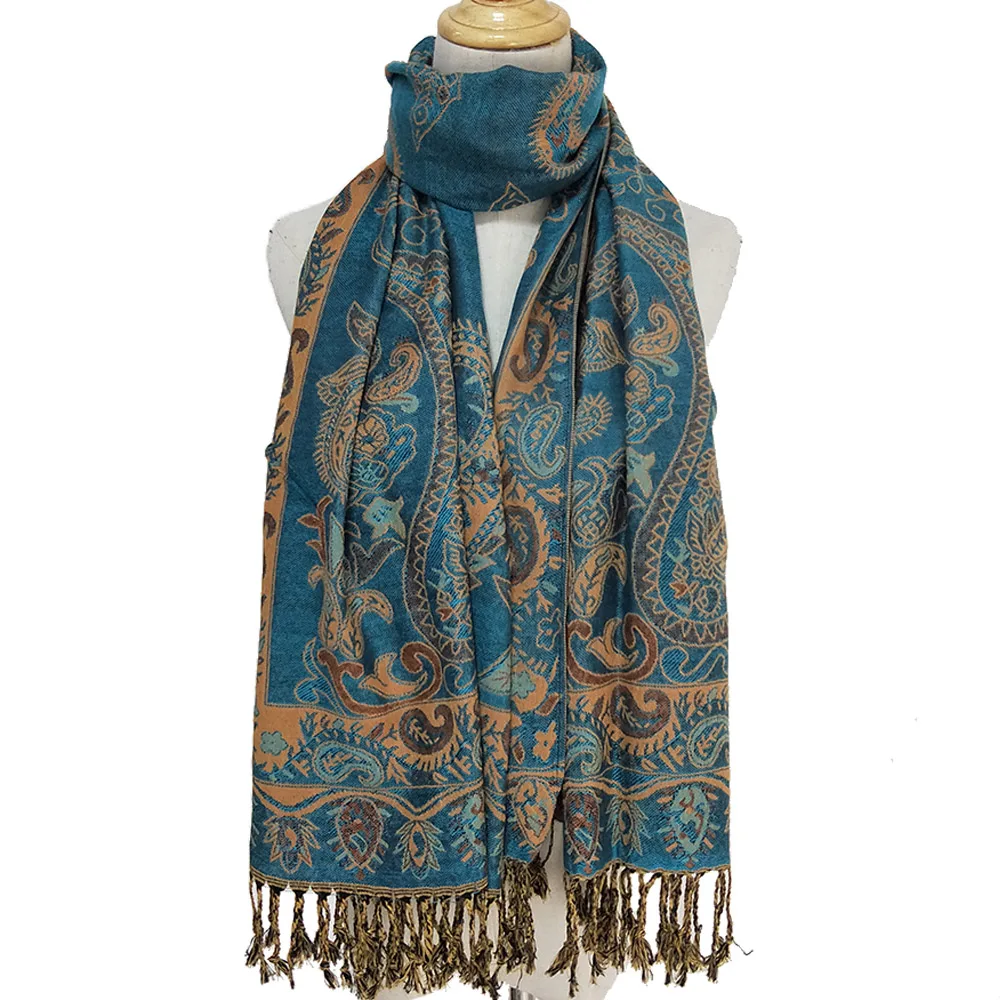 Classic Paisley Floral Pashmina Scarf Comfortable and Warm Shawl With Tassel for Ladies