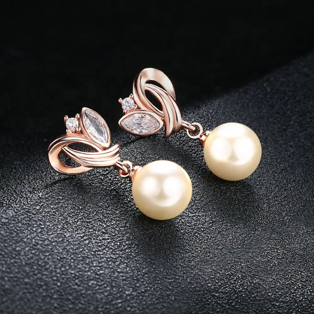 Top Quality Imitation Pearl Pendant Earring Rose Gold Color  For Women  Fashion Jewelry For Anniversary Gift Wholesale E224 E166
