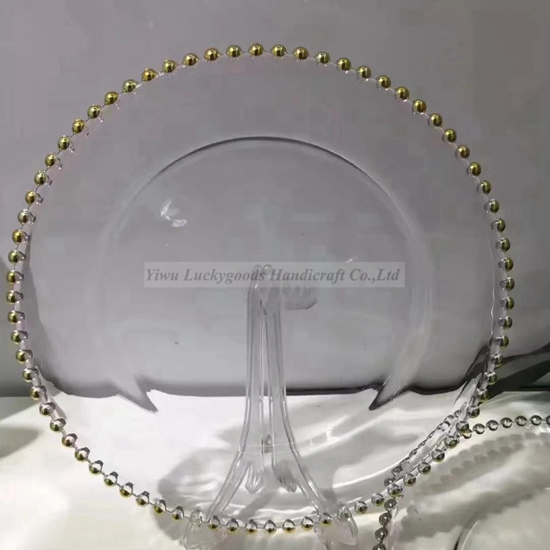 hotel Wholesale Wedding Gold Silver clear steak Glass Charger Plate wedding colored beaded glass charger glass plates