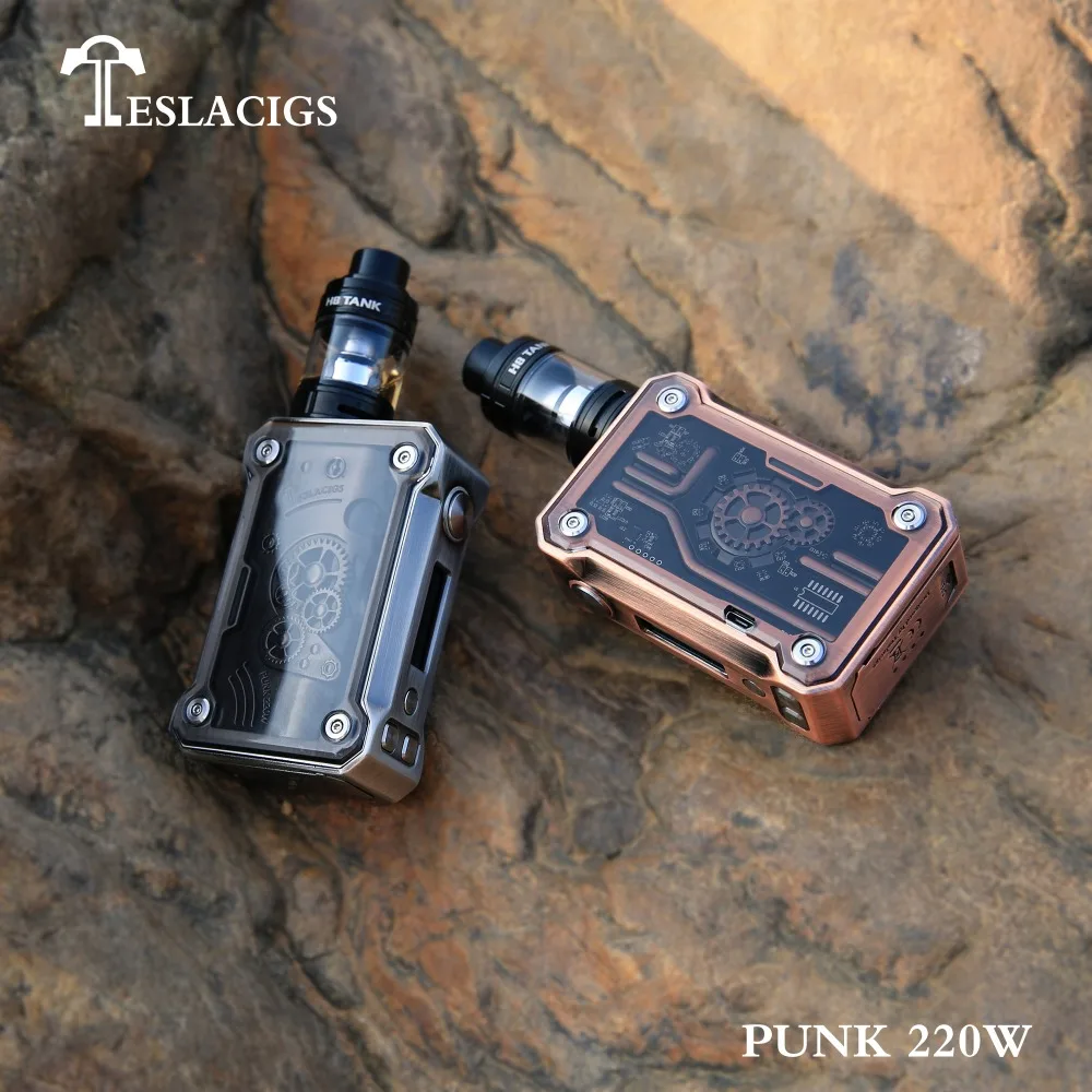 Новейшая модель; Teslacigs панк 220 Вт мод с блестящими встроенный цветная (RGB) светодиодных ламп от производителя Teslacigs