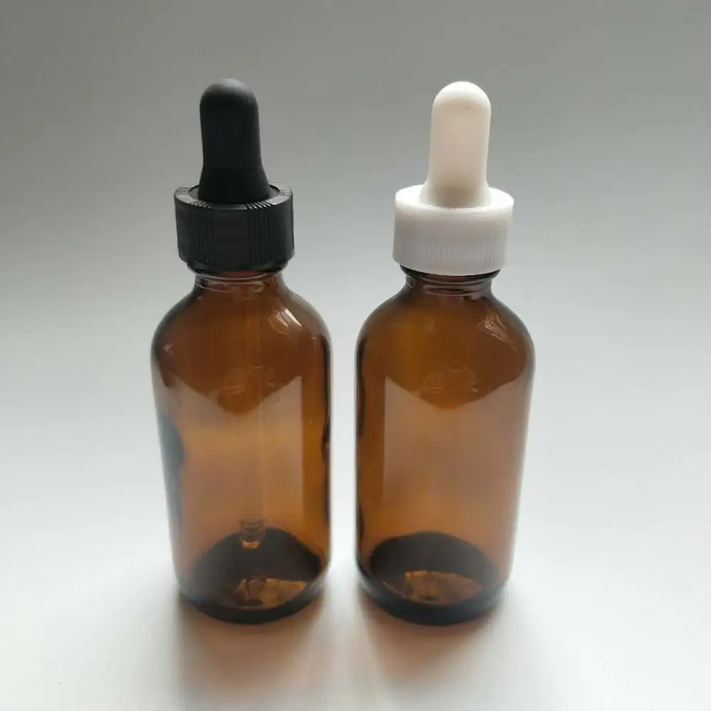 60ml brown Boston glass bottle with dropper cap and perfume spray tip