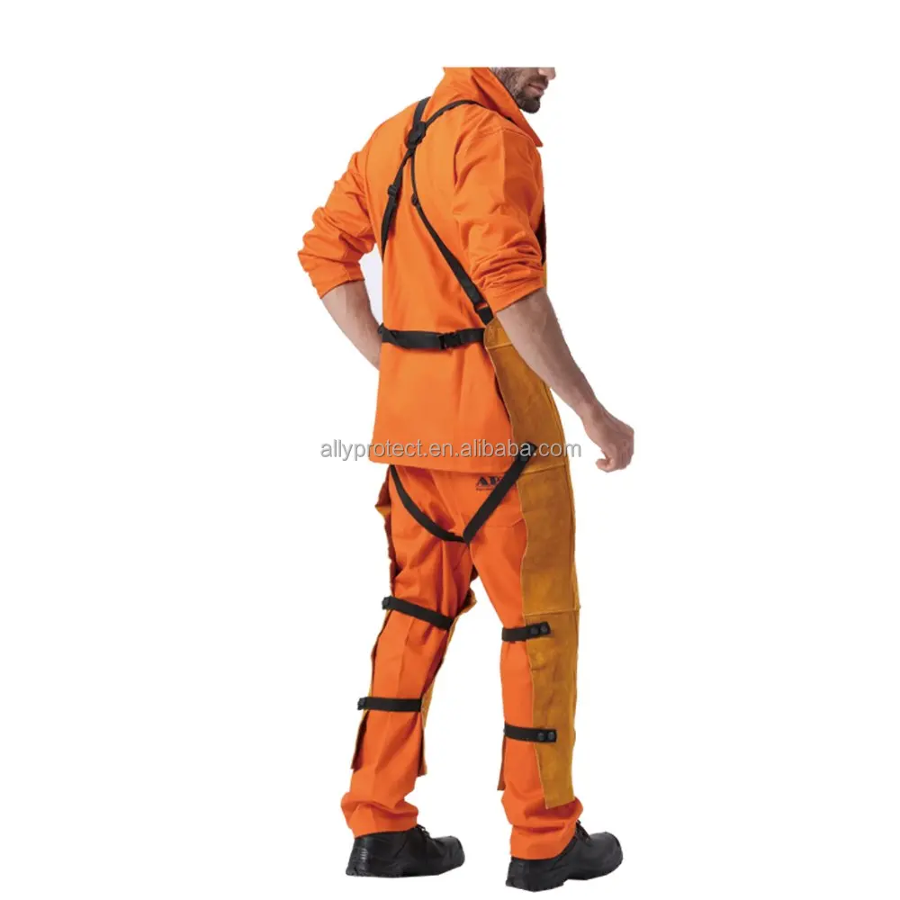 AP-2236 high quality coffee leather bib apron with split leg for welding heat and fire resistant in working clothes