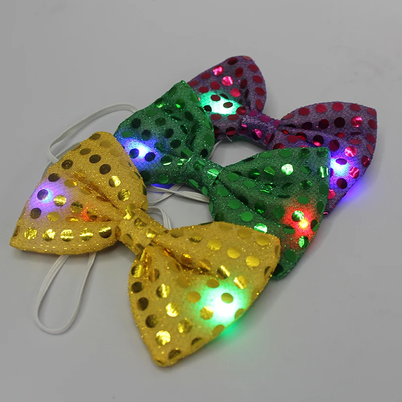 
Promotion low price fashion men led tie for Sequin LED Satin Green flashing bow tie 
