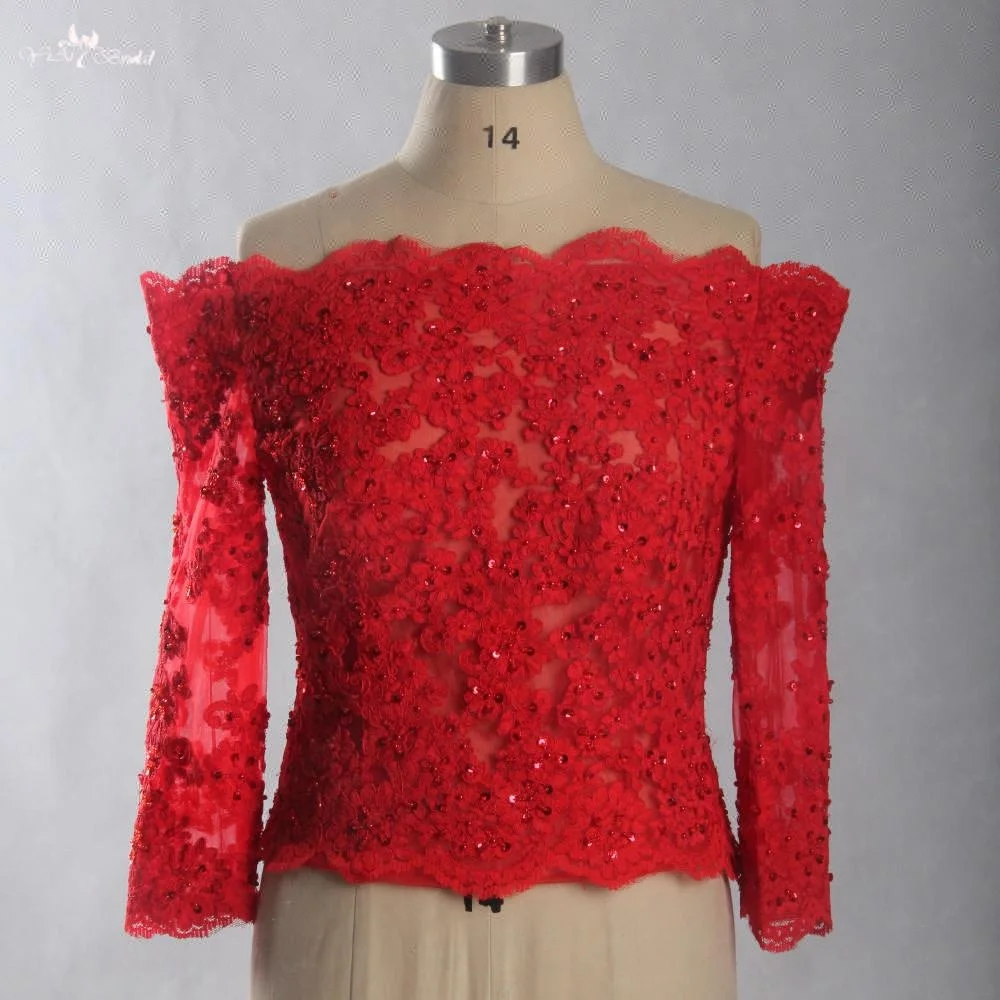 LZP266 Beaded Long Sleeve Off Shoulder Evening Lace Bolero Jacket