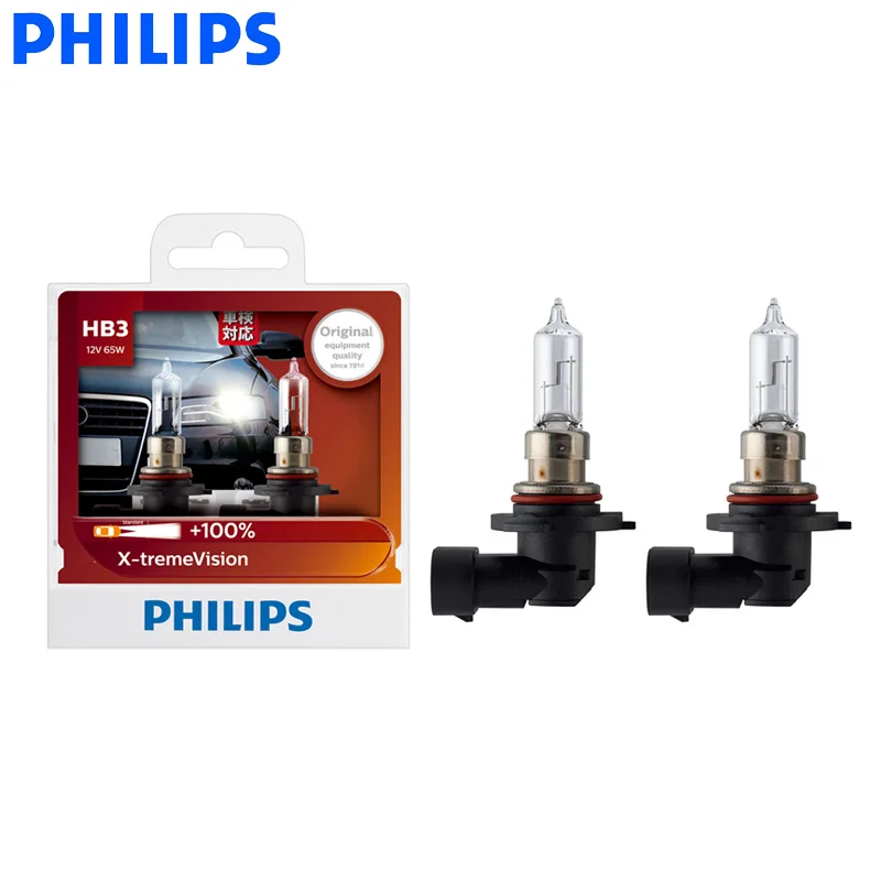 Philips X-treme Vision 9005 HB3 12V 65W P20d  Auto Headlight Bright Halogen Lamps auto bulb 100% More Vision 9005XV S2, Pair