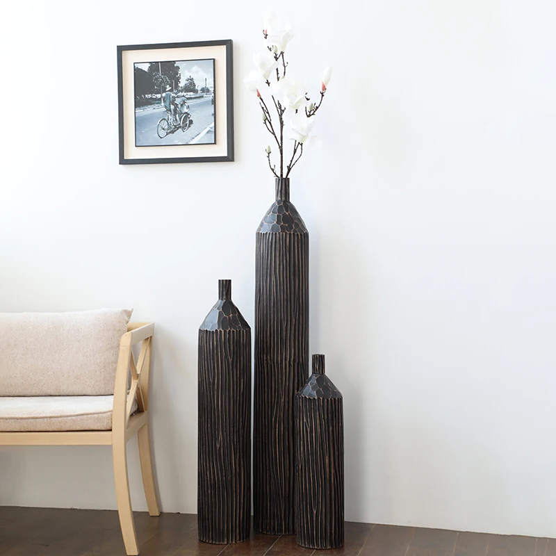 Gorgeous Designs Chinese Large Black Embossed Floor Vases Antique Vases