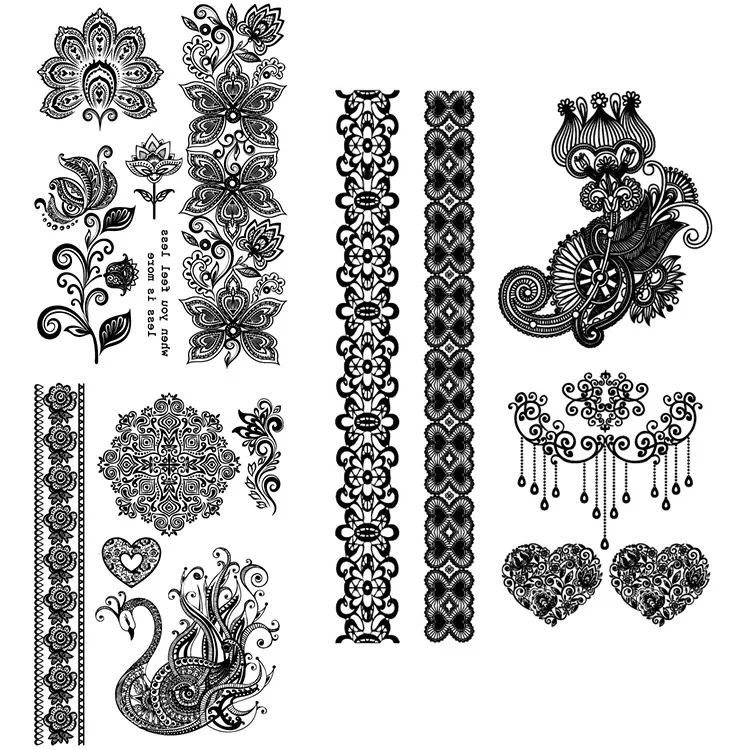 Sexy Lace Black Henna lace Temporary Tattoo Sticker Women Hand Jewelry  Paste