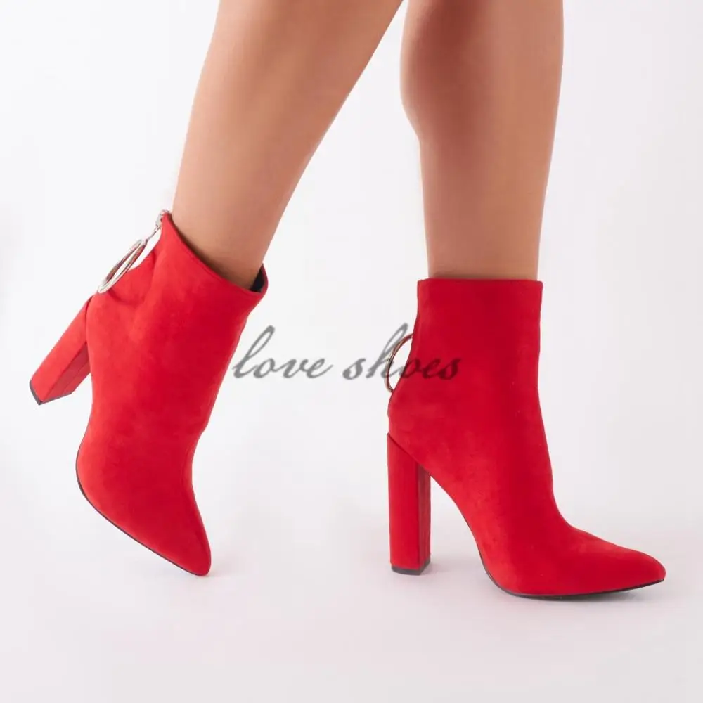 New arrival fashion design block heels ankle boots girls chunky heels pointed toe shoes
