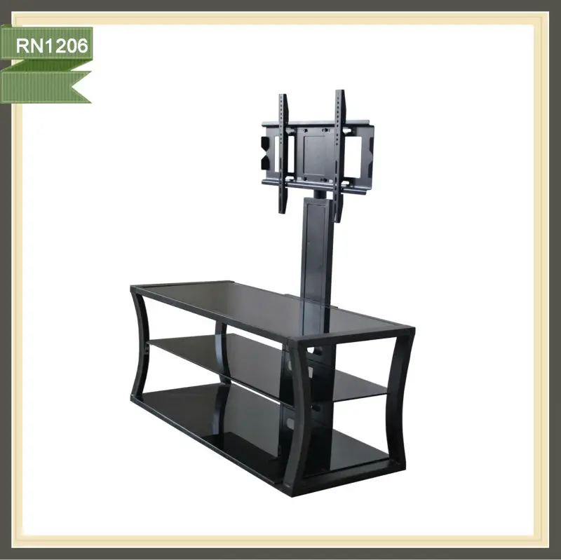
motorised tv bracket silk-screen tempered black glass tv stand RN1206 