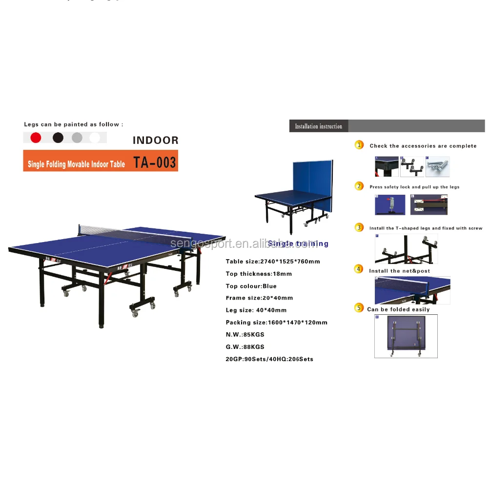 SENGO movable single folding 25mm table tennis table/ping pong table for sale