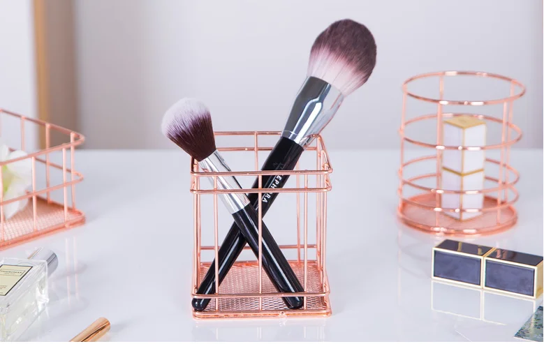Новейший Настольный органайзер OEM 550-28A, Круглый держатель для косметических кистей цвета розового золота