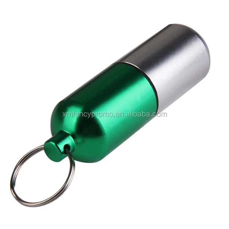 Promotion Camping Travel Portable Aluminum Pill Box Case Bottle Storage Drug Holder Keychain