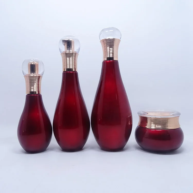  Cosmetic glass red eco friendly pink bowling pin pump lotion bottle with gold