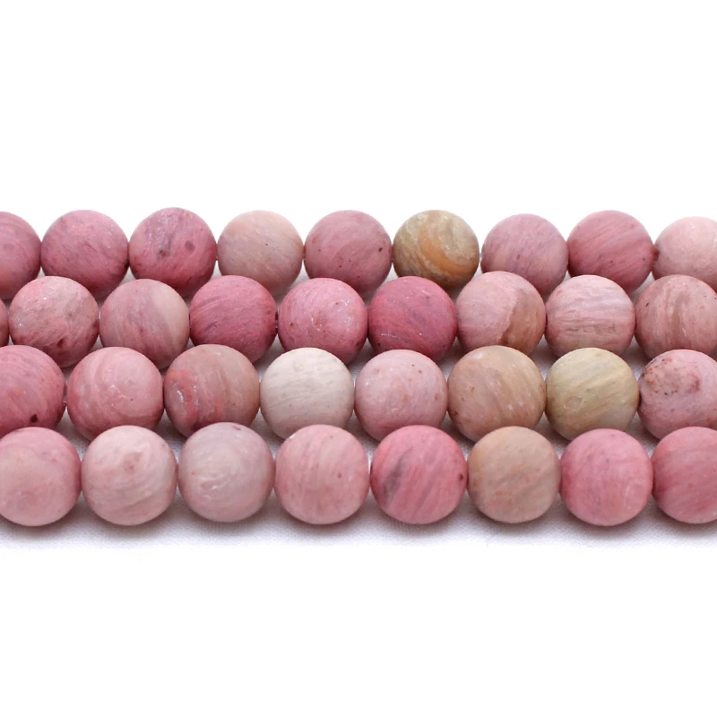 High quality 6mm 8mm 10mm 12mm matte frosted pink rhodonite jasper bracelet stone beads for jewelry making (AB1581)