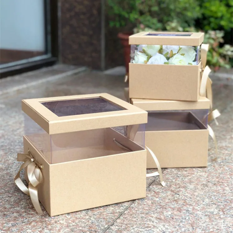 
2018 new design square paper flower box with PVC window 