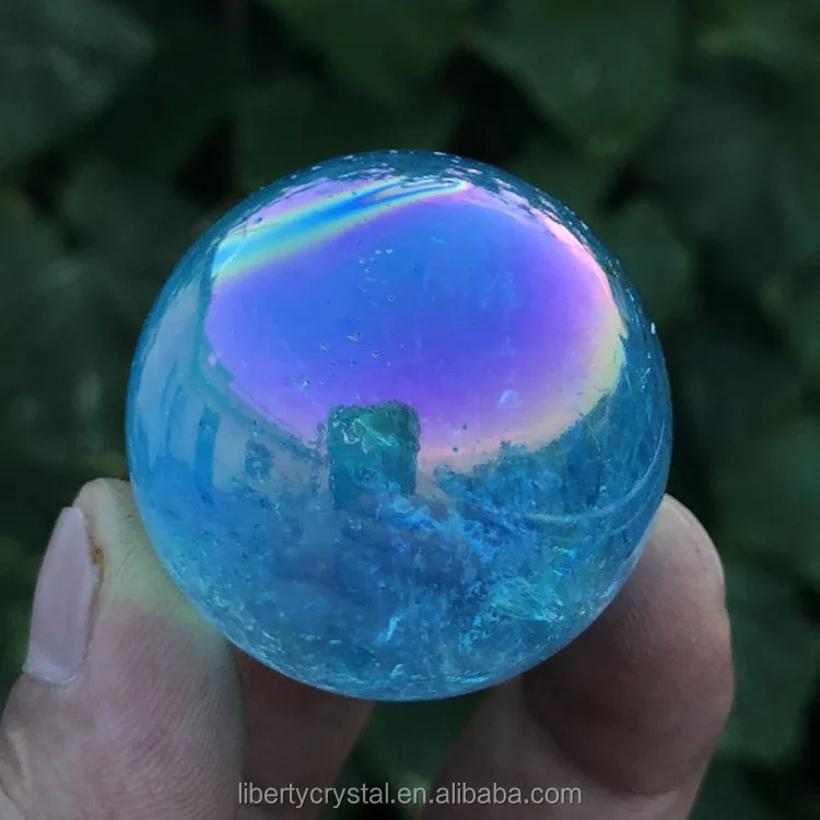 Blue Quartz Crystal Bismuth Titanium Silicon Rainbow Aura Sphere For Sale
