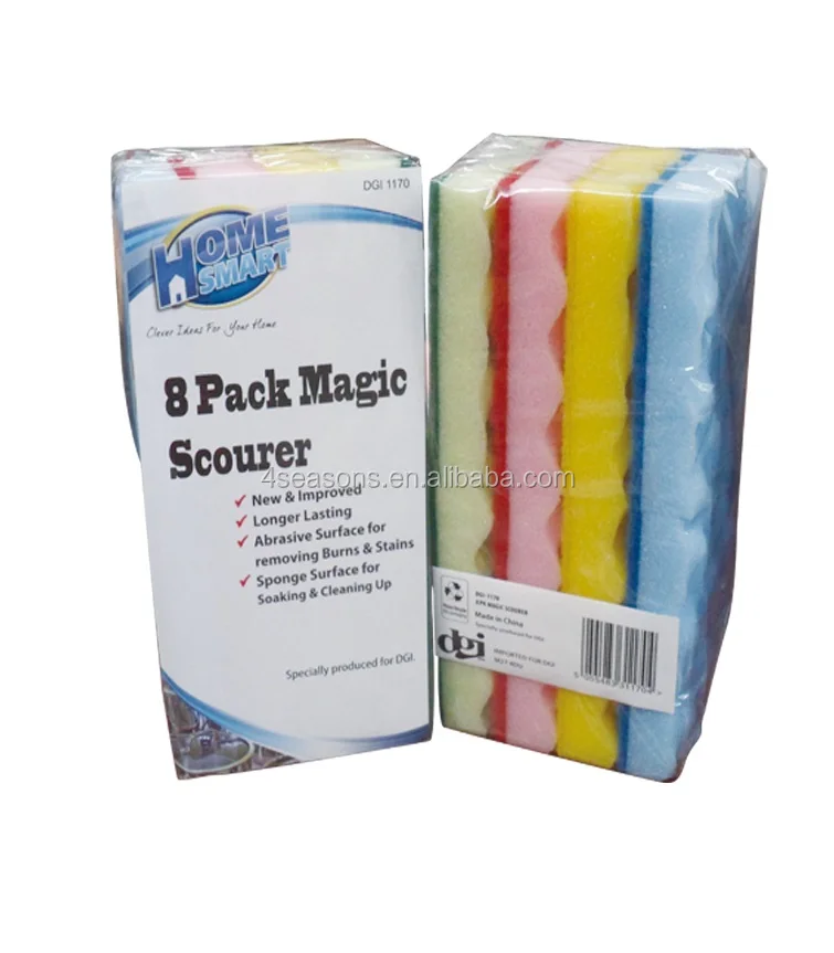 8 pack magic scourer wave shape scouring pad sponge,kitchen clean sponge