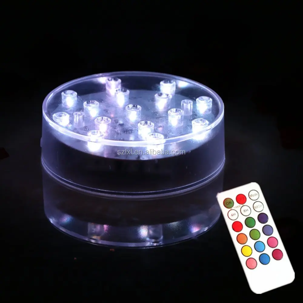 
15 LEDs 4 inch LED Undervase light Multi-color with remote control , Crystal Candelabra base light,Clear Hookah Light Base 