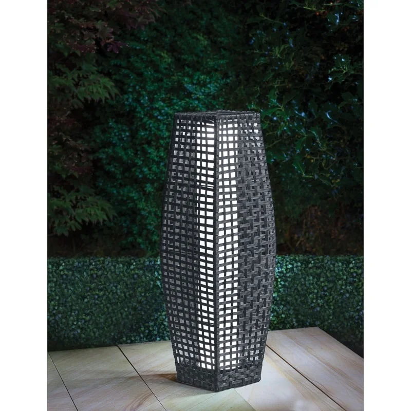 Outdoor Rattan and Metal Solar Lantern Garden Floor Lamp Lights LED Tall Outdoor Garden Patio Light Warm Outdoor Solar Lamp