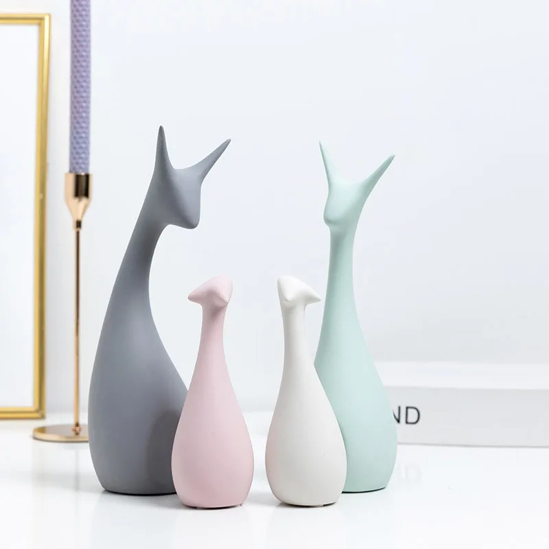 
APHACATOP Set of Macaroon 4 Ceramic Deer Family Statue Home Decor Craft Ornament 