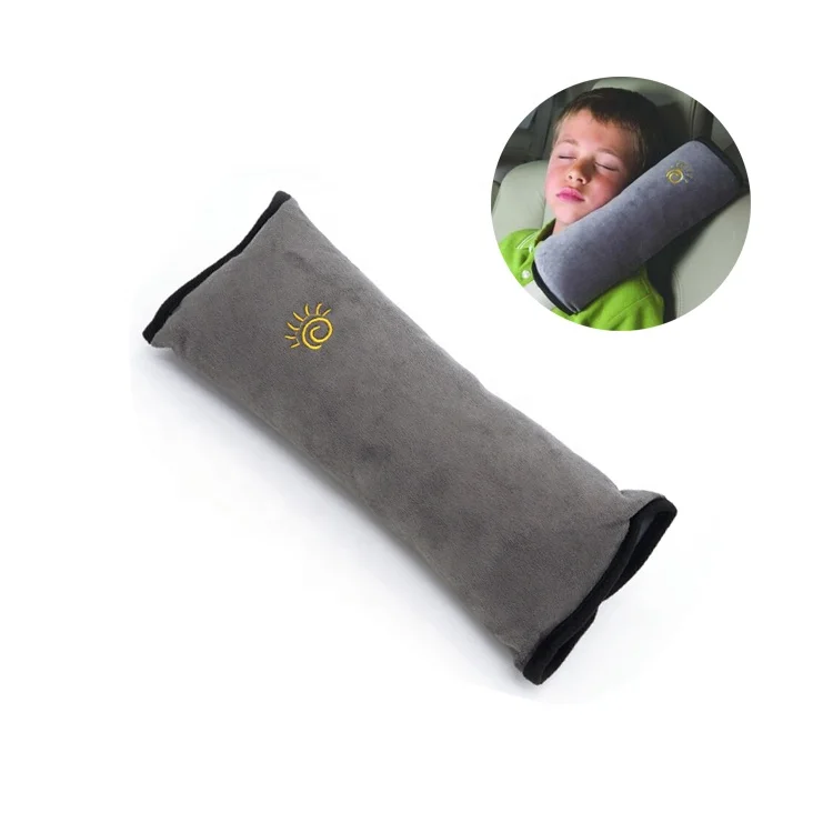 
Soft Grey Comfortable Car Seat Pillow Covers Custom LOGO Seatbelt Cover Travel Pillow For Kids Sleeping 