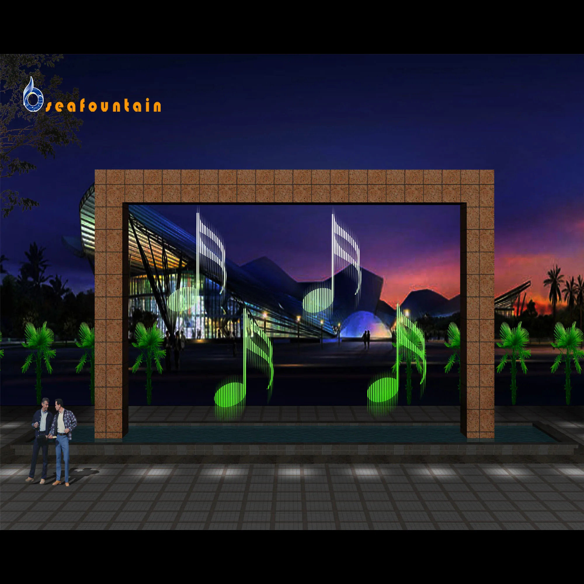 Fire mix water multicolored digital water curtain stage water screen