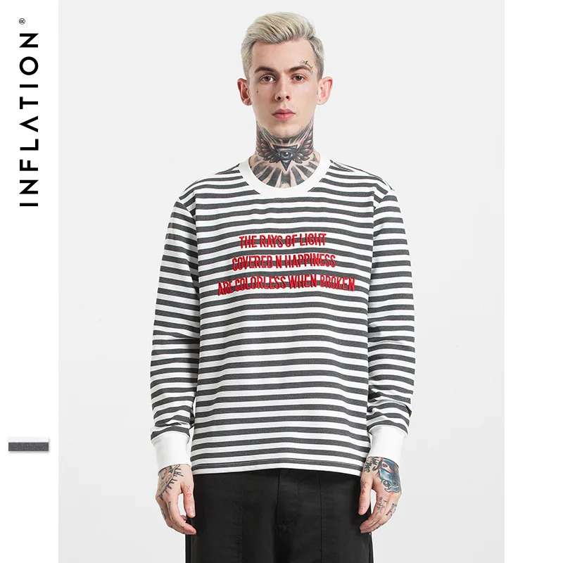 
OEM ODM Yarn Dyed Striped Long Sleeve T Shirt Men with 3D Embroidery 