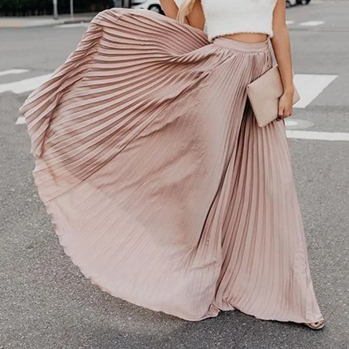 
Elegant Women Long Skirts Ladies Fashion Pleated Skirts Girls Chiffon Skirts 