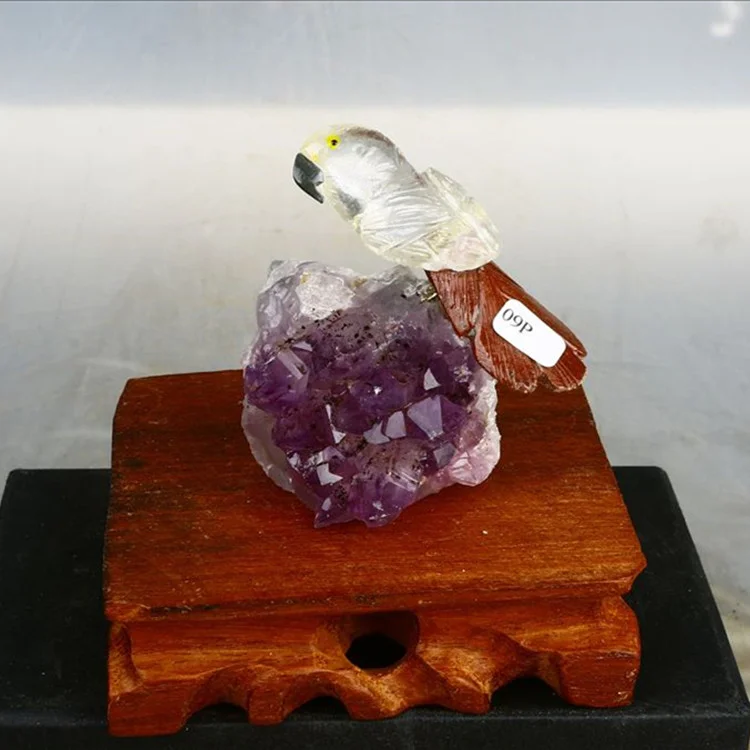 Natural Mineral Crystal Stone Carving Animals Birds Amethyst Cluster Crystal Crafts