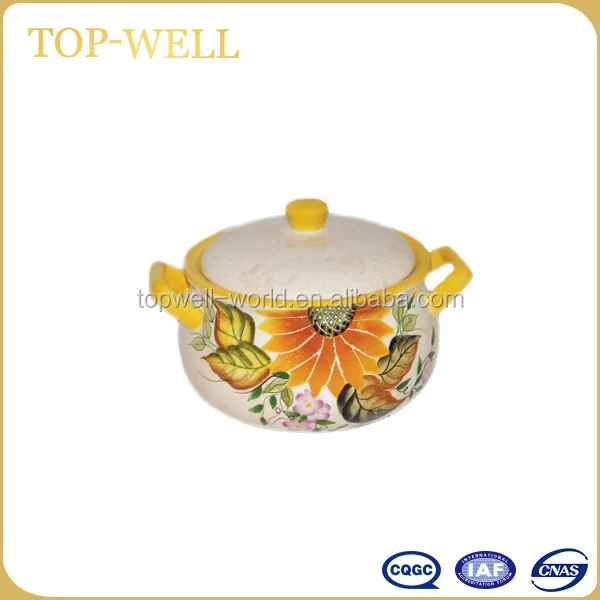 Hot Sale Handpainted Ceramic Cooking Stockpot With Cover Made in China