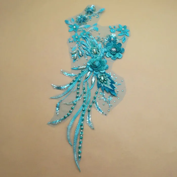 3d embroidery navy sequin beaded appliques motifs